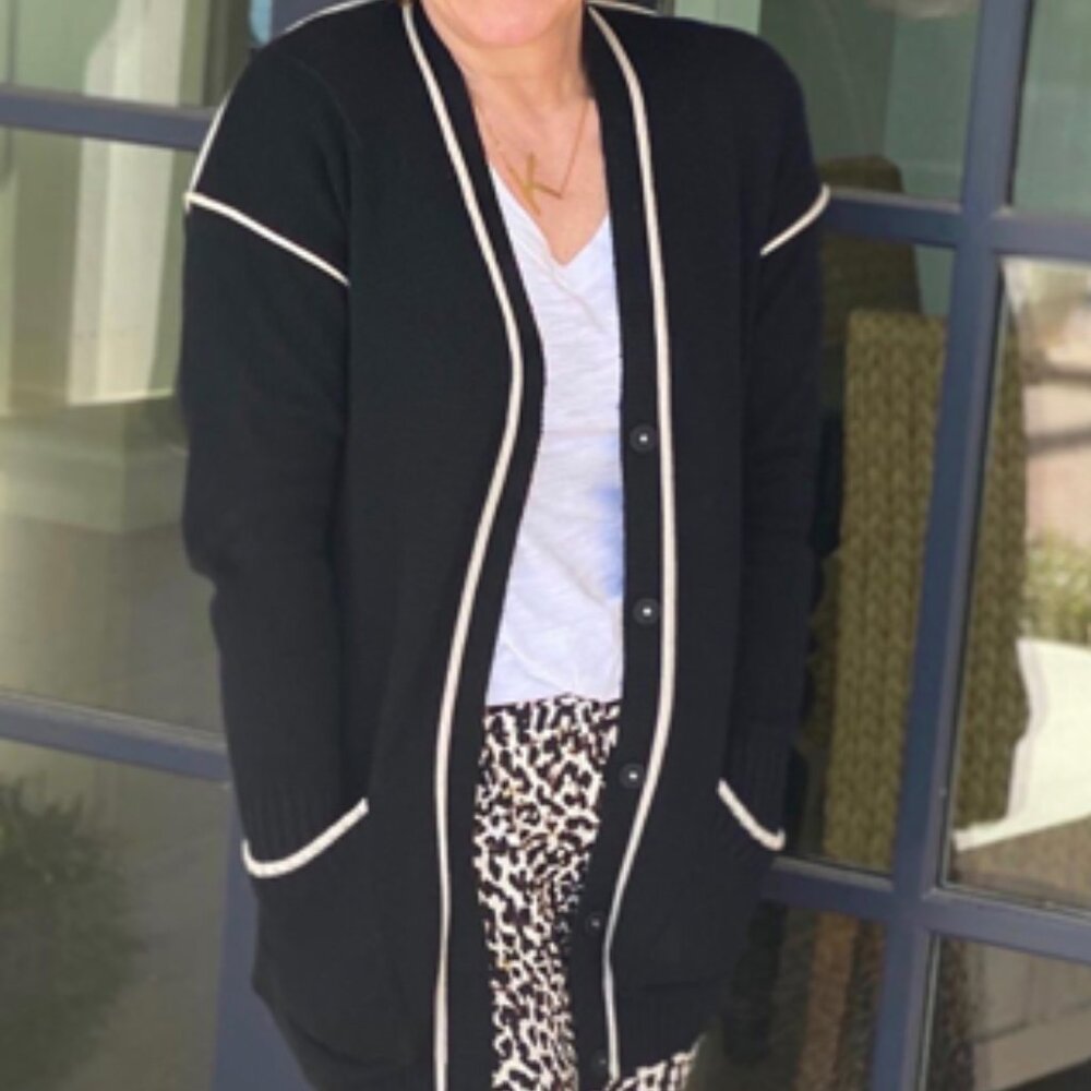 Cabi Comfort Cardigan Black and Off-White